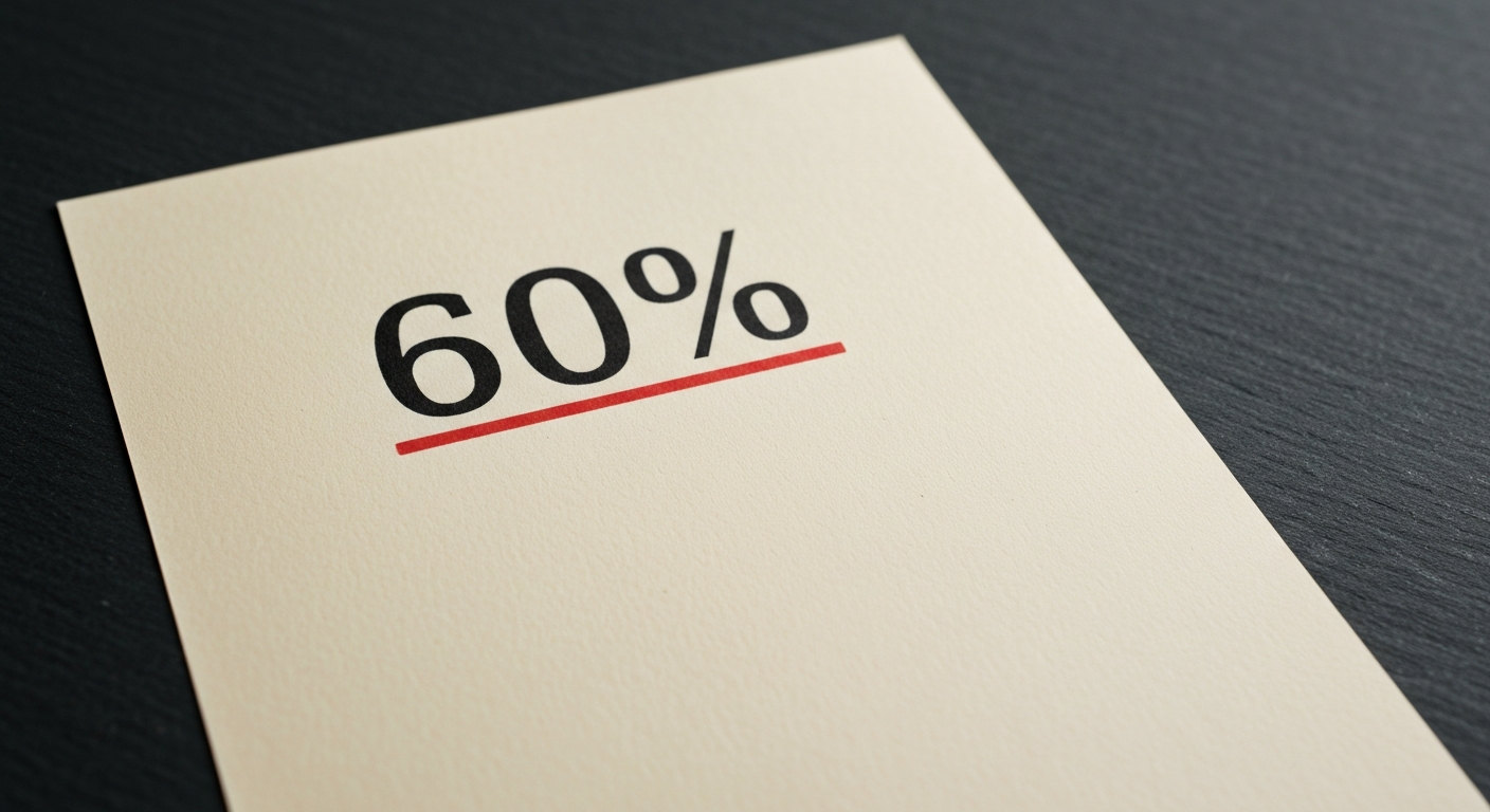 A bone-cream sheet showing the figure 60 PERCENT crossed out with a red ink mark
