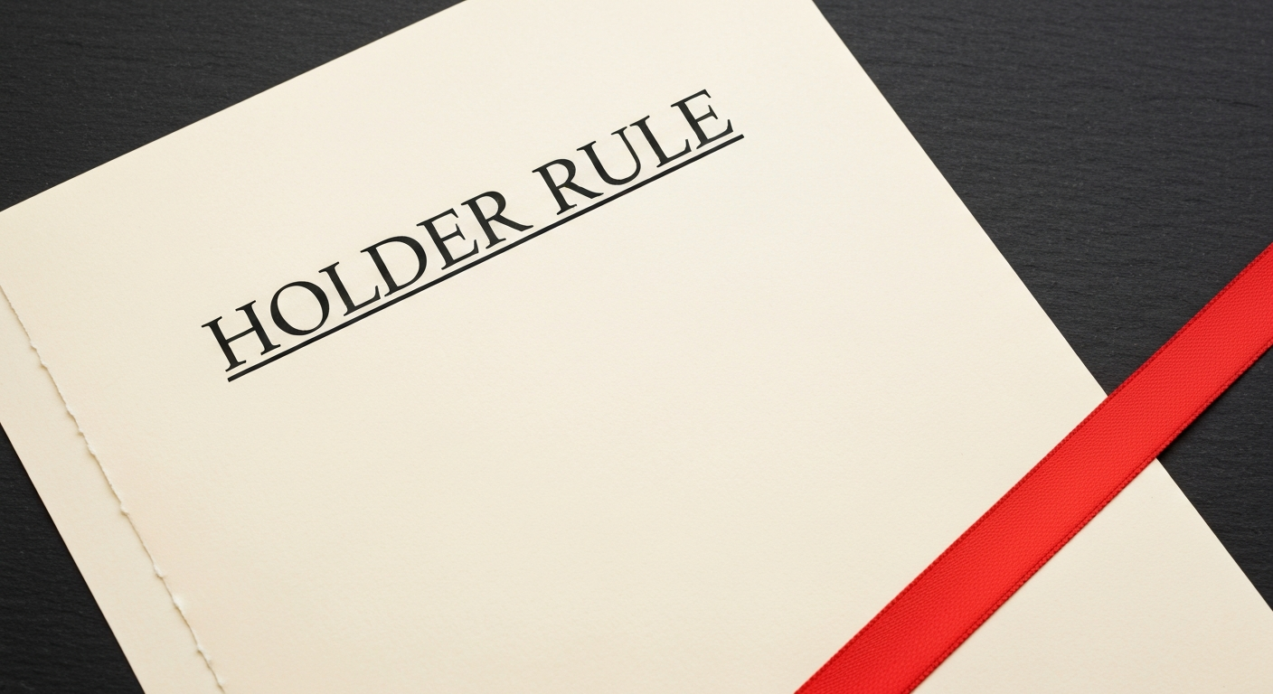 A bone-cream sheet with HOLDER RULE in serif type and a red ribbon at the edge