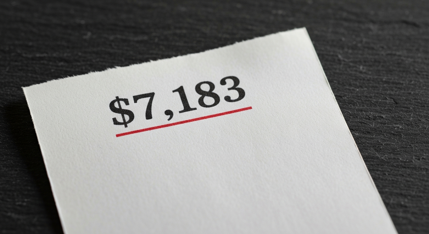 A tear-off receipt with the figure $7,183 underlined in red ink