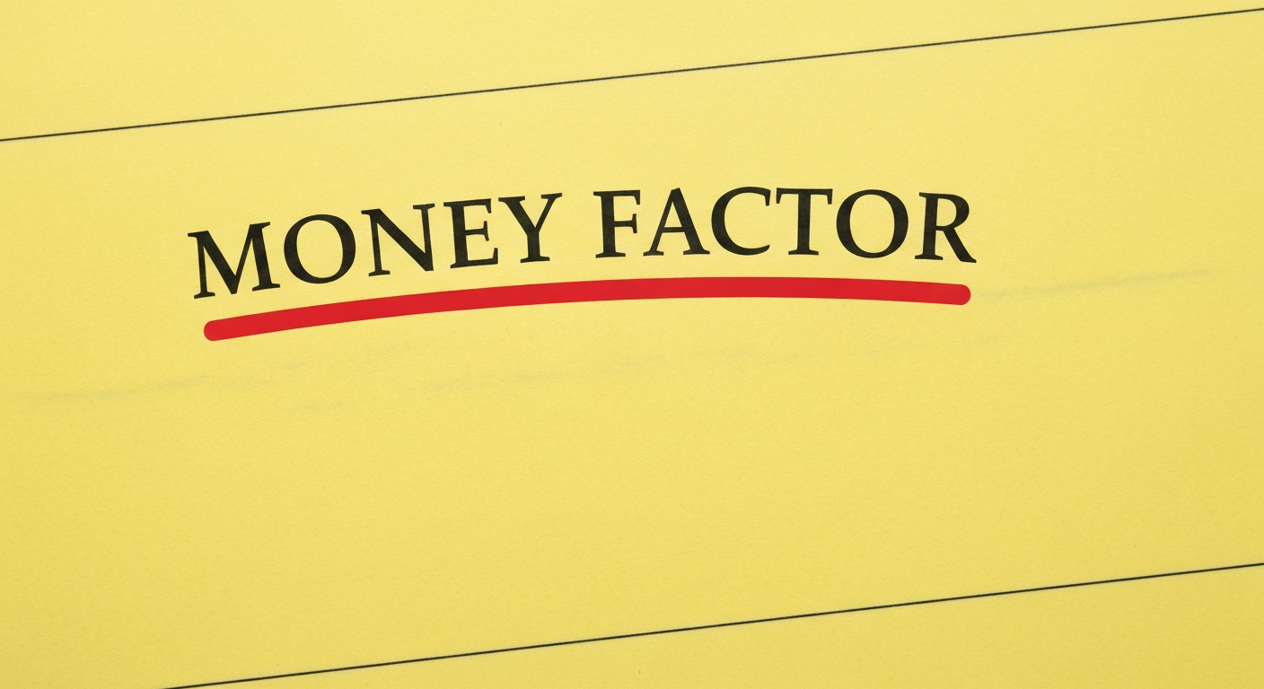 A red highlighter mark beneath the words MONEY FACTOR on a yellow legal pad