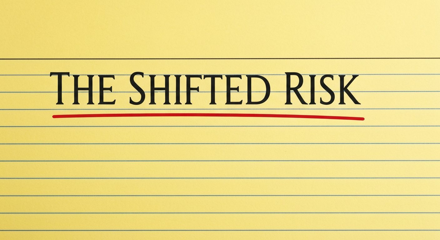 A red ink underline beneath the phrase THE SHIFTED RISK on a yellow legal pad