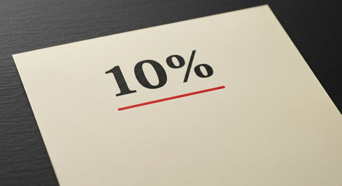 A bone-cream sheet showing the figure 10 PERCENT with a red ink underline