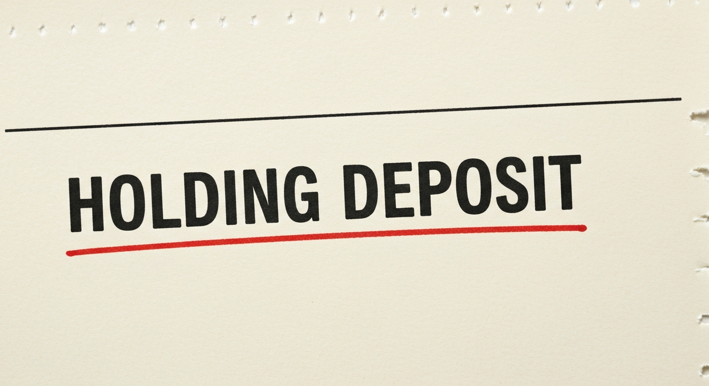 A typographic poster reading HOLDING DEPOSIT in serif type with a red underline