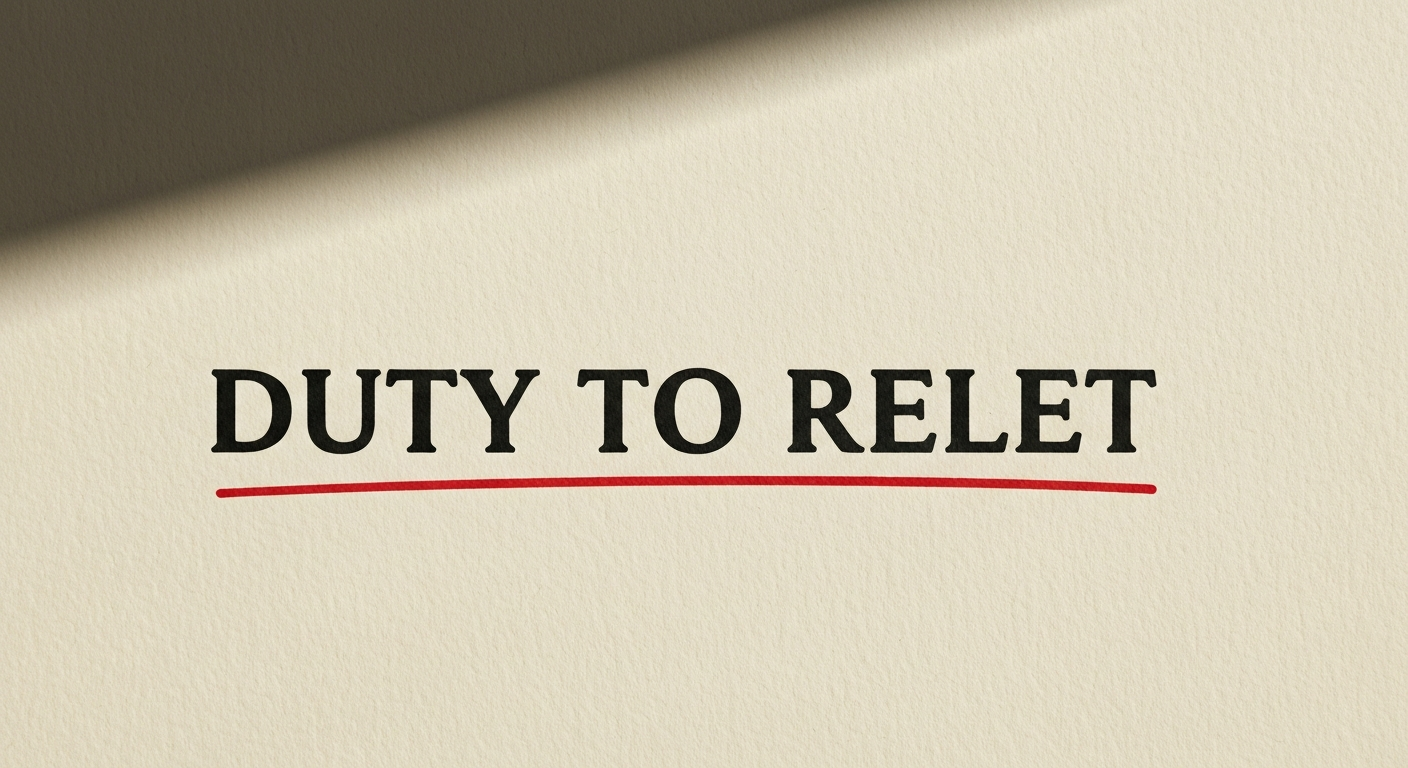 A typewritten lease section about the landlord's duty to relet, with a red ink underline
