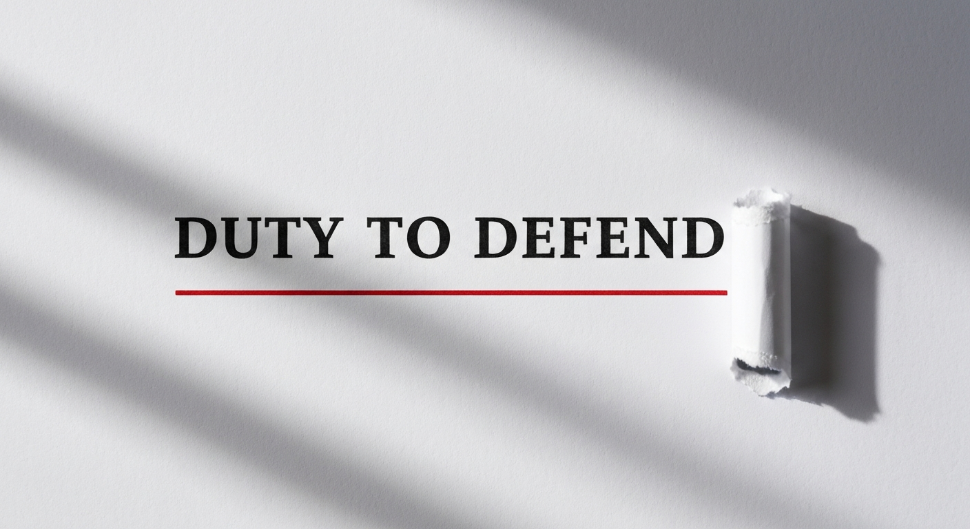 A torn corner of a contract page with the phrase "Duty to Defend" printed across the top