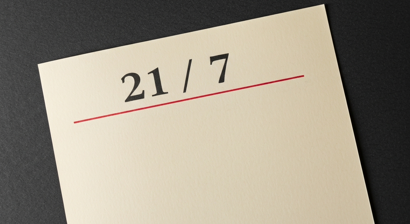 A bone-cream sheet showing 21 DAYS over 7 DAYS with a red ink underline
