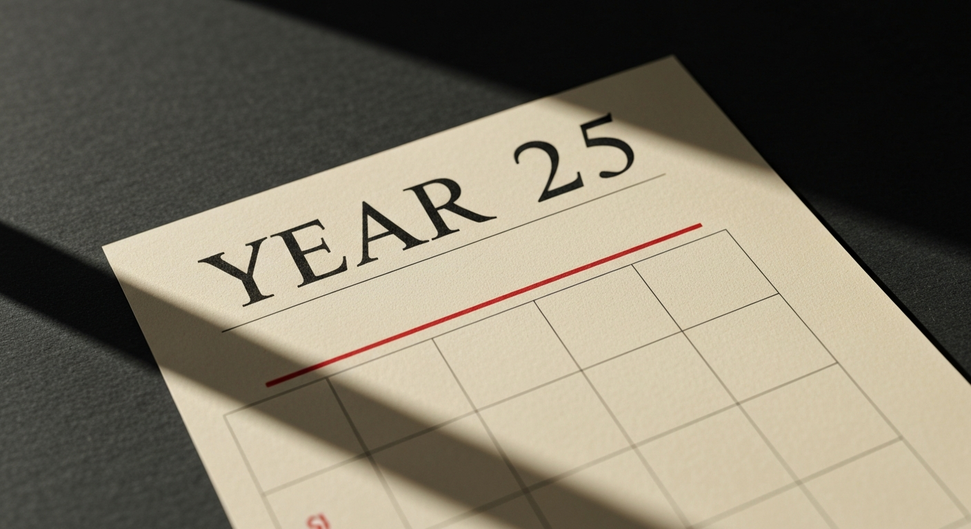 A calendar page marked YEAR 25 with a red ink underline